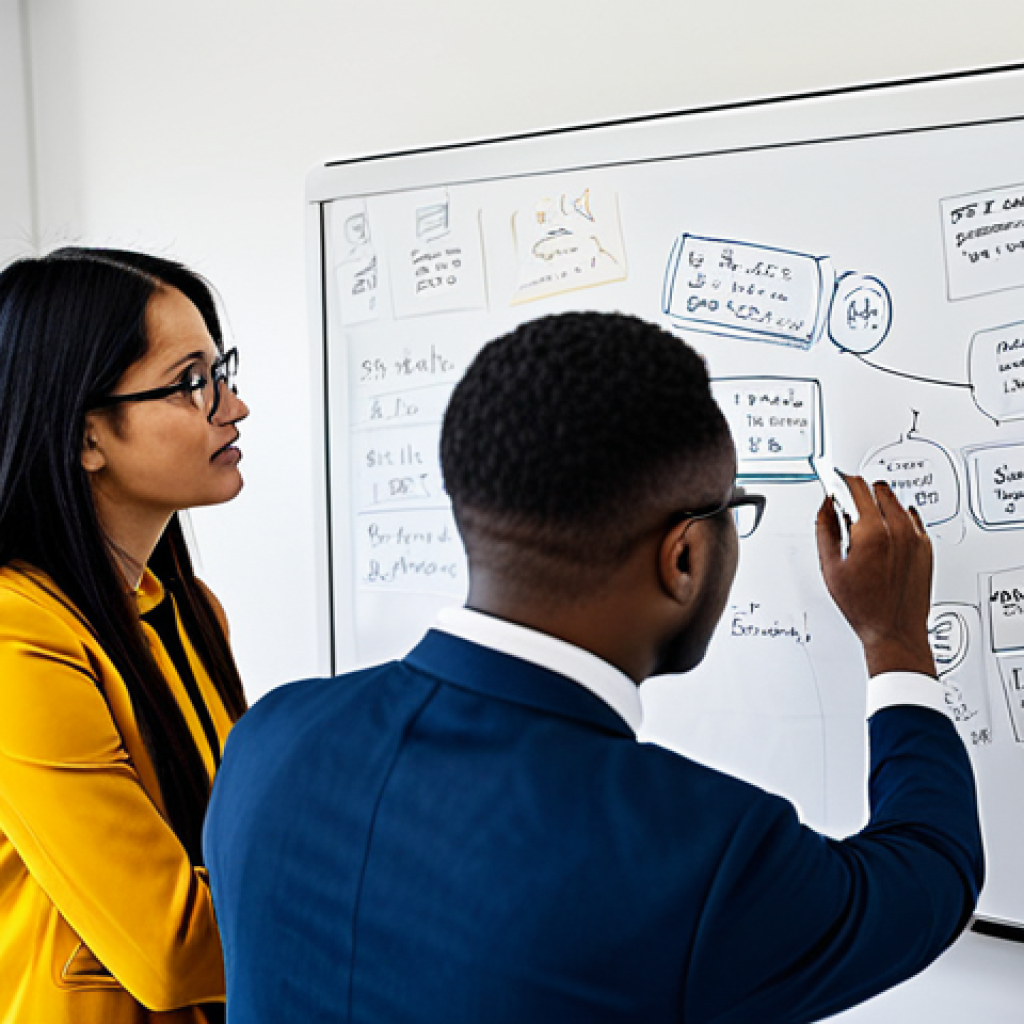 Diverse Team Brainstorming**

"A diverse team of professionals brainstorming ideas around a whiteboard in a modern office. Fully clothed, appropriate attire, safe for work, professional environment, perfect anatomy, natural proportions, well-formed hands, proper finger count. The whiteboard is covered with sketches and notes. Focus on collaboration and innovation. Family-friendly, high quality, professional photography."

**