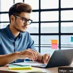 제품디자인 자격증 대비 모의시험 - A modern study desk scene featuring a young adult focused on mastering time management for exam succ...